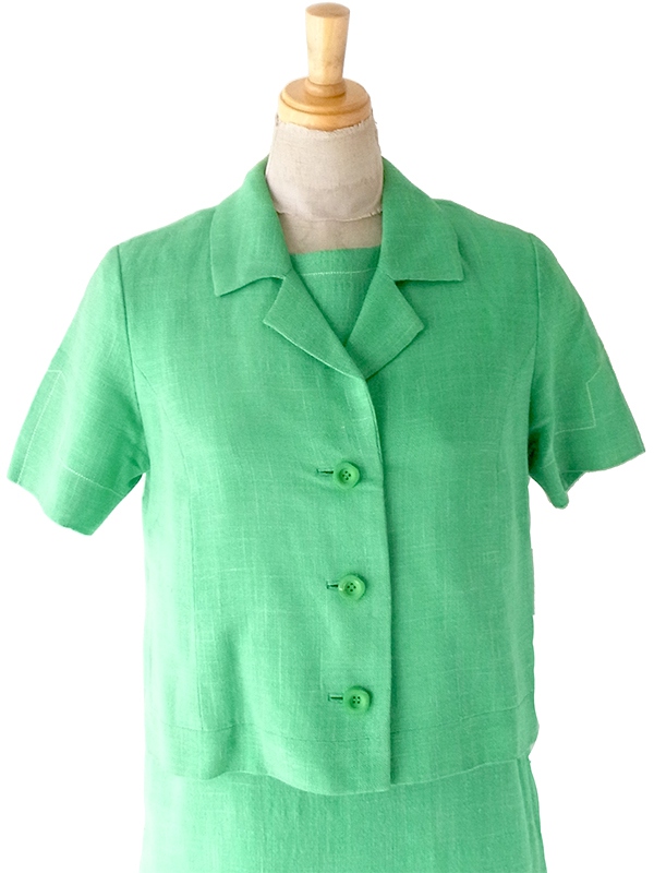 ヨーロッパ古着 60年代製 ブライトグリーン ジャケット X ワンピース ヴィンテージ セットアップ 24WB010