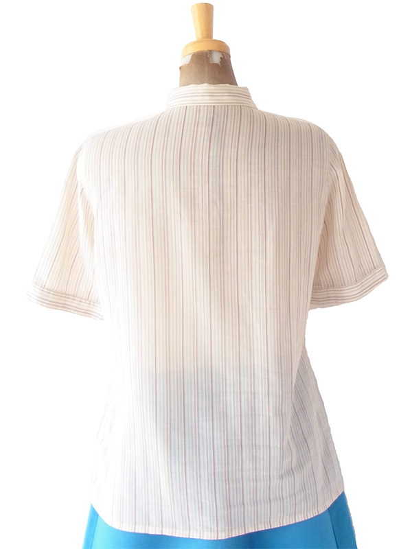 ヨーロッパ古着 60年代イギリス製 JAEGER ベージュ X レッド・グリーン ピンストライプ ヴィンテージ シャツ 24WB013