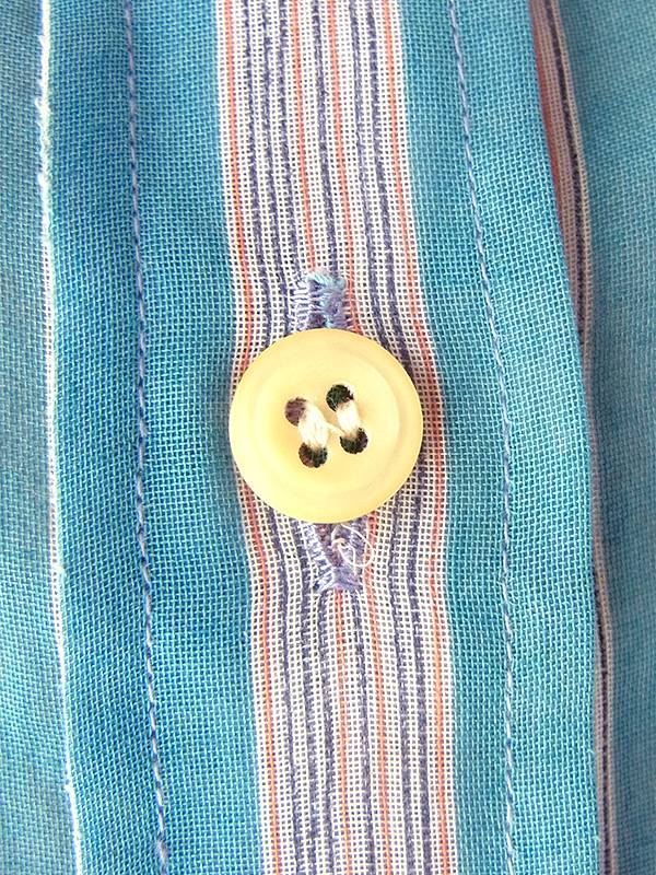 ヨーロッパ古着 60年代製 ブルー X オレンジ ピンストライプ ヴィンテージ ブラウス 24WB030