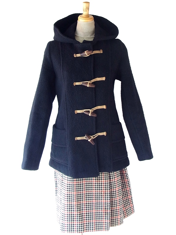 60年代製 ベージュ X ブラック・レッド 千鳥格子 コインポケット付き ウール プリーツ スカート 24WB072