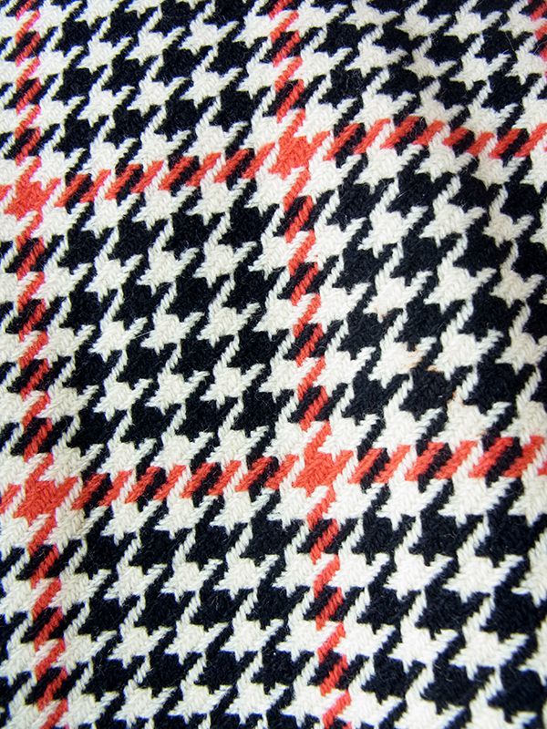 60年代製 ベージュ X ブラック・レッド 千鳥格子 コインポケット付き ウール プリーツ スカート 24WB072