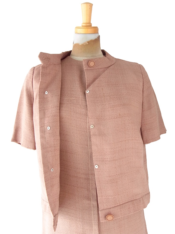 【送料無料】60年代製 サーモンピンク  ジャケット X ワンピース セットアップ 24WB118【レトロ古着】