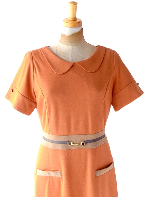 【送料無料】La SCENE PRIVEE パステルオレンジ X ベージュ 生地切り返し ワンピース 25SN000【おとなかわいい】