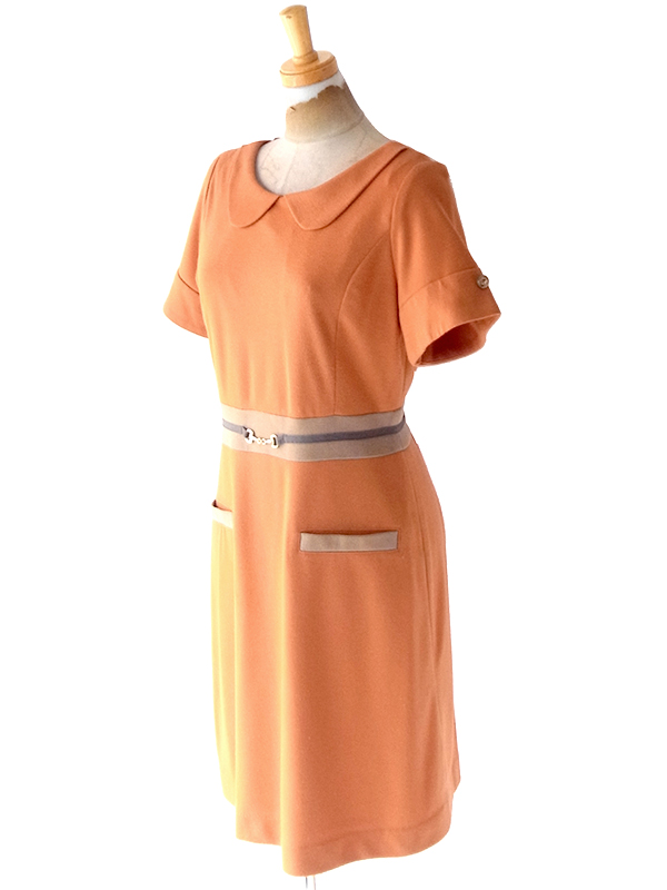 【送料無料】La SCENE PRIVEE パステルオレンジ X ベージュ 生地切り返し ワンピース 25SN000【おとなかわいい】