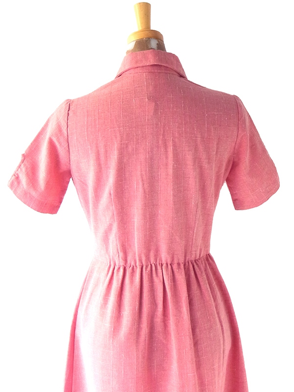 ヨーロッパ古着  60年代フランス製 マゼンダピンク X デザインポケット付き ヴィンテージ ワンピース 25FC005