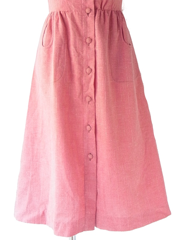 ヨーロッパ古着  60年代フランス製 マゼンダピンク X デザインポケット付き ヴィンテージ ワンピース 25FC005