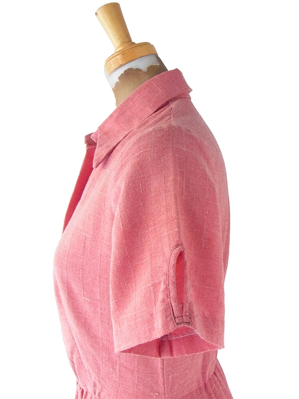 ヨーロッパ古着  60年代フランス製 マゼンダピンク X デザインポケット付き ヴィンテージ ワンピース 25FC005