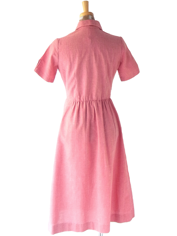 ヨーロッパ古着  60年代フランス製 マゼンダピンク X デザインポケット付き ヴィンテージ ワンピース 25FC005