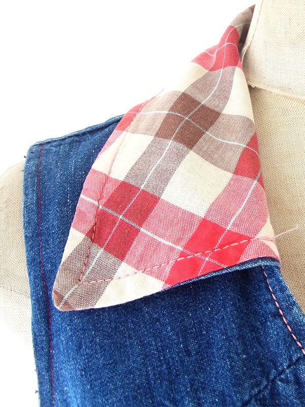 【送料無料】フランス買い付け 60年代製 鮮やかなインディゴ X チェック柄生地切り返し デニムワンピース 25FC101【ヨーロッパ古着】