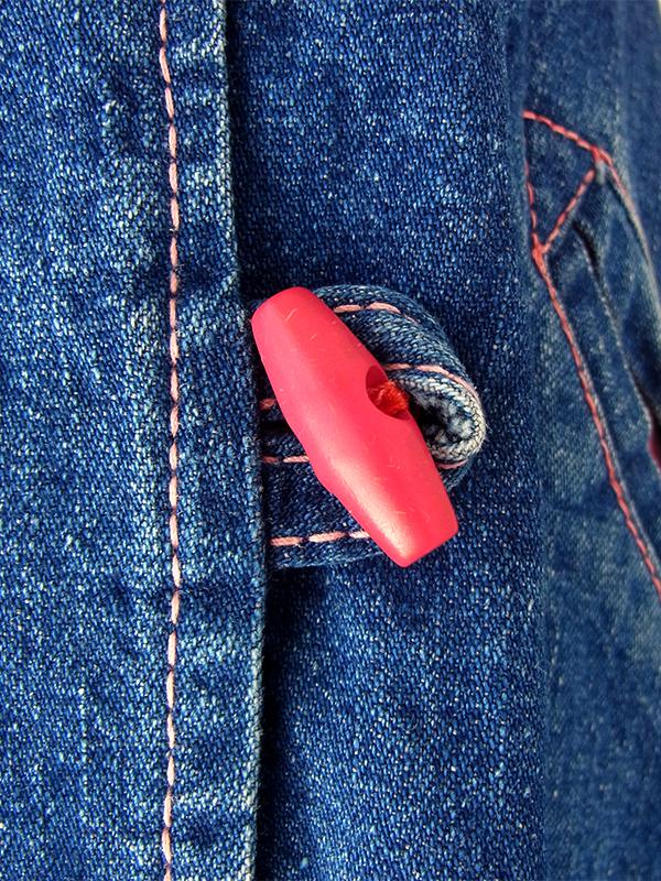 【送料無料】フランス買い付け 60年代製 鮮やかなインディゴ X チェック柄生地切り返し デニムワンピース 25FC101【ヨーロッパ古着】