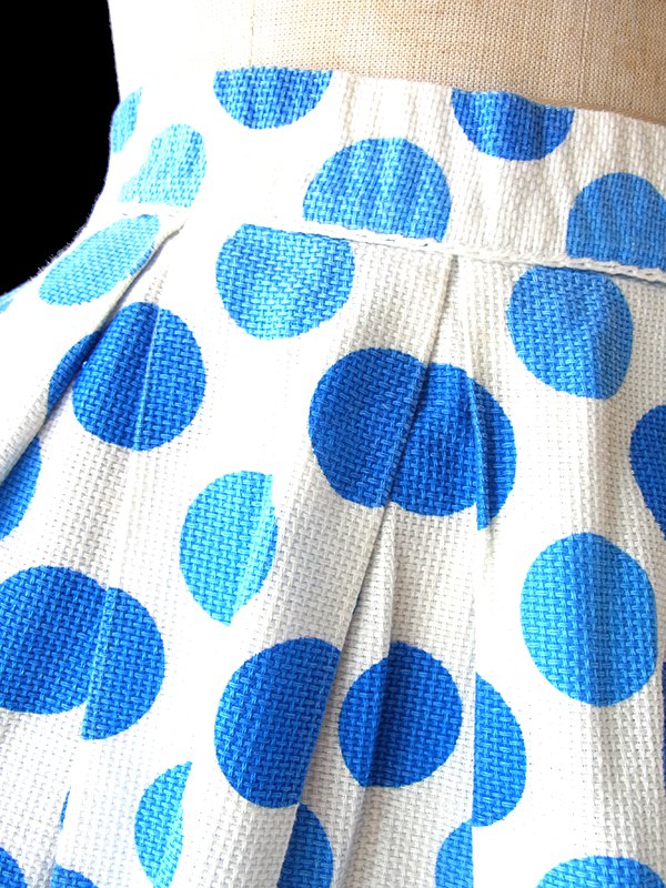 ヨーロッパ古着 フランス買い付け 60年代製 ブルー X 水色 ・ホワイト ヴィンテージ スカート 25FC105