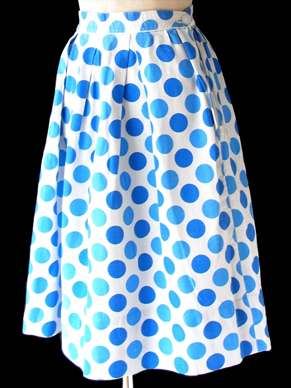 ヨーロッパ古着 フランス買い付け 60年代製 ブルー X 水色 ・ホワイト ヴィンテージ スカート 25FC105