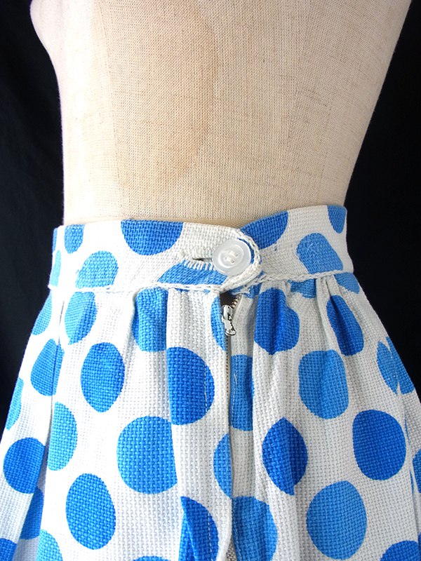 ヨーロッパ古着 フランス買い付け 60年代製 ブルー X 水色 ・ホワイト ヴィンテージ スカート 25FC105