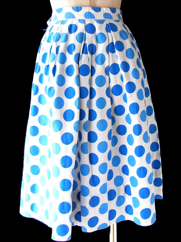 ヨーロッパ古着 フランス買い付け 60年代製 ブルー X 水色 ・ホワイト ヴィンテージ スカート 25FC105