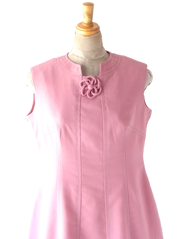 ヨーロッパ古着 フランス買い付け 60年代製 スモーキーピンク X ビッグステッチ ヴィンテージ ワンピース 25FC113