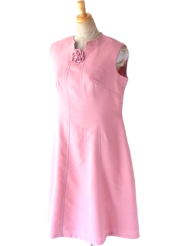 ヨーロッパ古着 フランス買い付け 60年代製 スモーキーピンク X ビッグステッチ ヴィンテージ ワンピース 25FC113