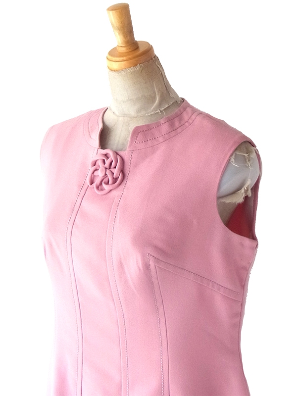 ヨーロッパ古着 フランス買い付け 60年代製 スモーキーピンク X ビッグステッチ ヴィンテージ ワンピース 25FC113