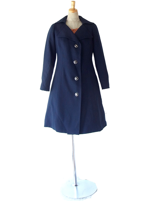 【送料無料】フランス買い付け 60年代製 ネイビー X ビッグステッチ  Aライン ヴィンテージ コート 25FC120【ヨーロッパ古着】