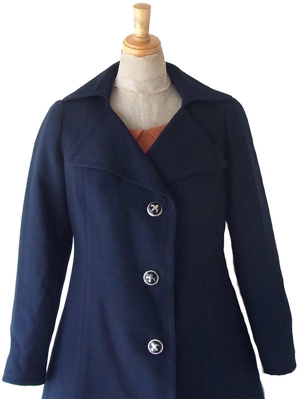 【送料無料】フランス買い付け 60年代製 ネイビー X ビッグステッチ  Aライン ヴィンテージ コート 25FC120【ヨーロッパ古着】