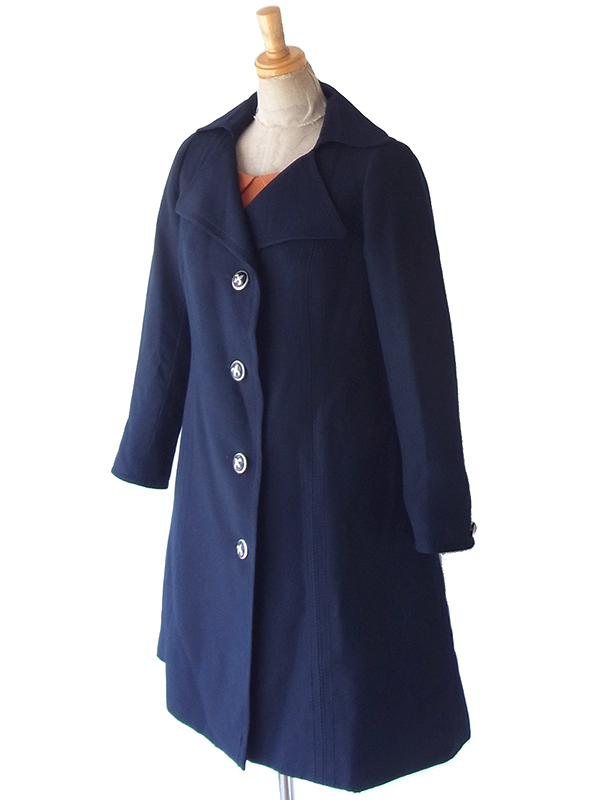 【送料無料】フランス買い付け 60年代製 ネイビー X ビッグステッチ  Aライン ヴィンテージ コート 25FC120【ヨーロッパ古着】