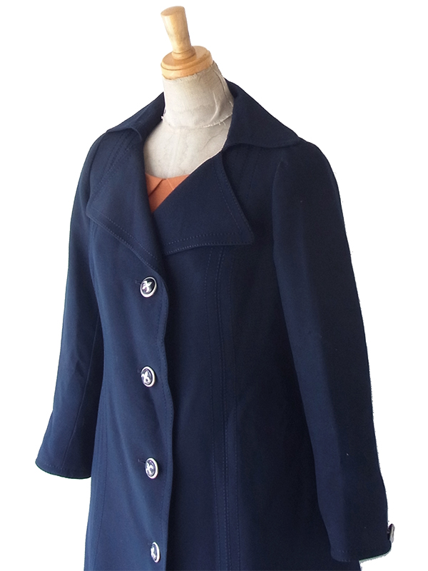 【送料無料】フランス買い付け 60年代製 ネイビー X ビッグステッチ  Aライン ヴィンテージ コート 25FC120【ヨーロッパ古着】