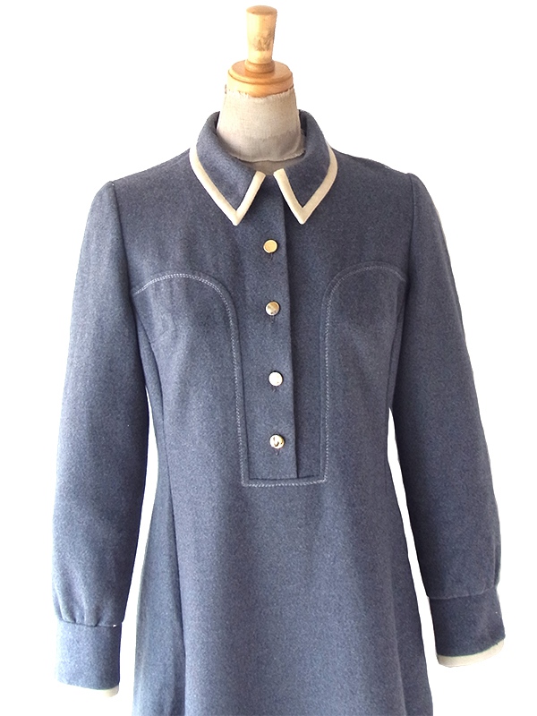 ヨーロッパ古着 フランス買い付け 60年代製 グレイ X ホワイトライニング Aライン ヴィンテージ ワンピース 25FC200