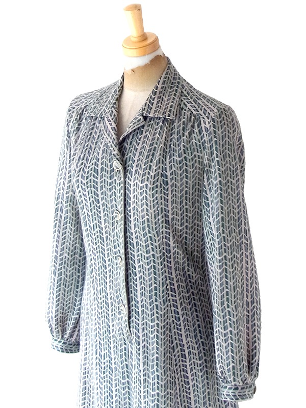 ヨーロッパ古着 フランス買い付け 60年代製 グレイ X スレート ヘンリボーン柄 ヴィンテージ ワンピース 25FC203