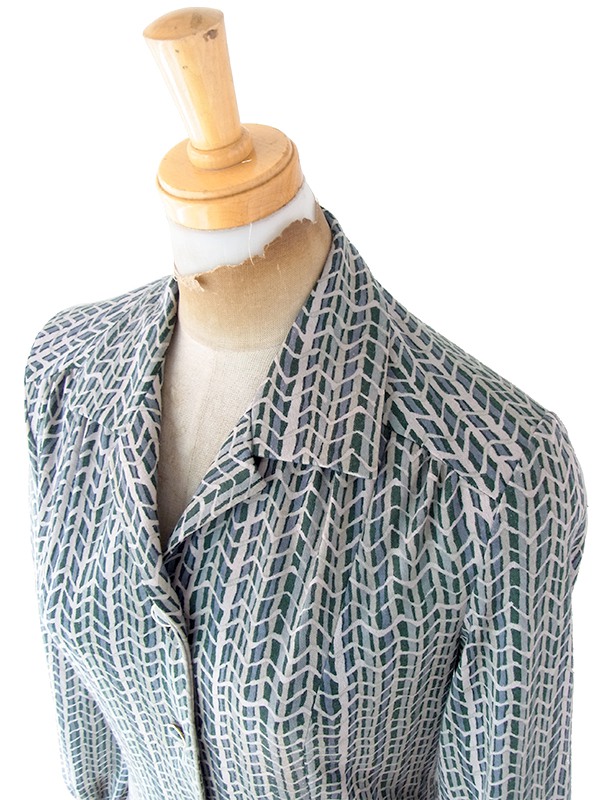 ヨーロッパ古着 フランス買い付け 60年代製 グレイ X スレート ヘンリボーン柄 ヴィンテージ ワンピース 25FC203