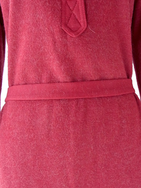 ヨーロッパ古着 60年代フランス製 ボルドー X 共布ベルト付き ヴィンテージ モヘア混 ワンピース 25FC207