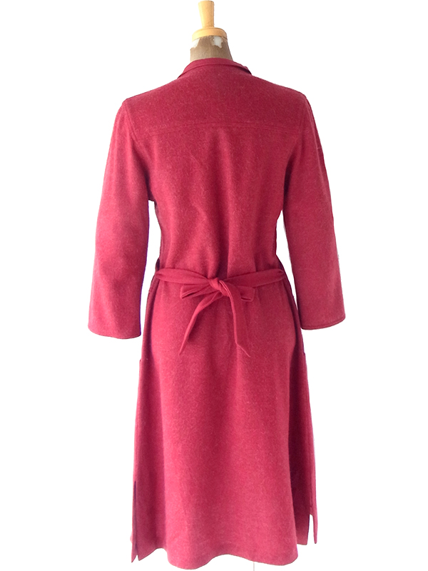 ヨーロッパ古着 60年代フランス製 ボルドー X 共布ベルト付き ヴィンテージ モヘア混 ワンピース 25FC207