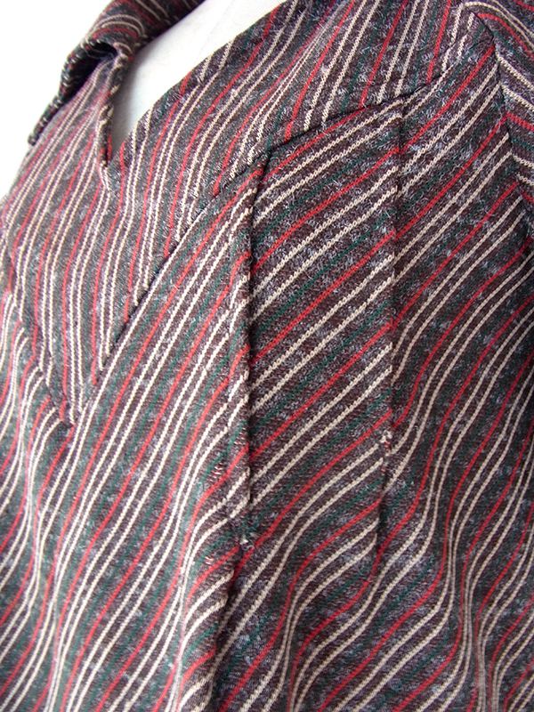 ヨーロッパ古着 フランス買い付け 60年代製 ブラウン X スレート・レッド ピンストライプ ヴィンテージ ワンピース 25FC208