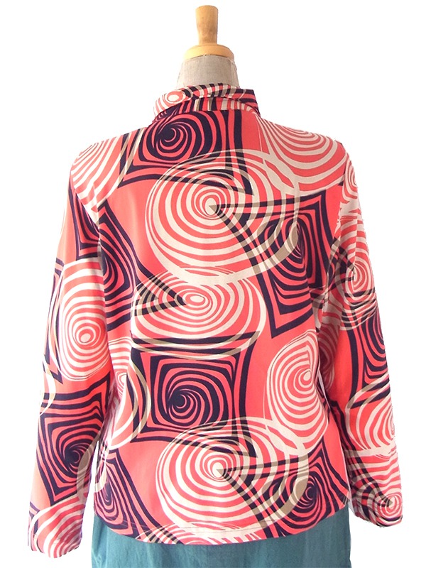 ヨーロッパ古着 フランス買い付け 70年代製 オレンジ X ゴールド・ブラック・ベージュ サイケ柄 ヴィンテージ トップス 25FC210