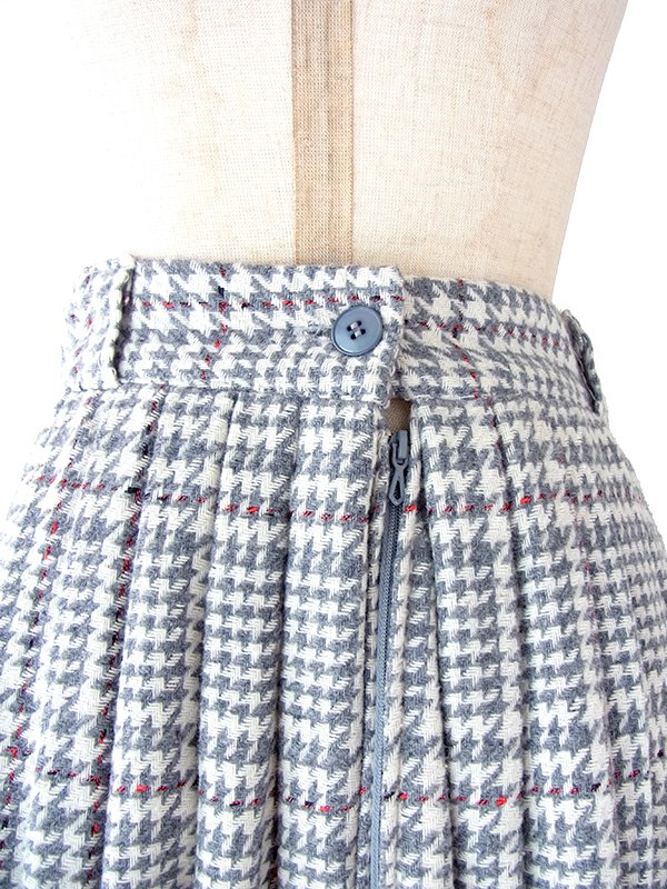 ヨーロッパ古着 フランス買い付け 60年代製 グレイ X レッドステッチ 千鳥格子 ヴィンテージ ウール スカート 25FC212