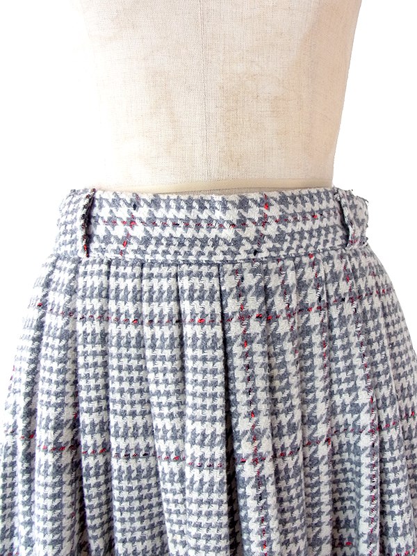 ヨーロッパ古着 フランス買い付け 60年代製 グレイ X レッドステッチ 千鳥格子 ヴィンテージ ウール スカート 25FC212