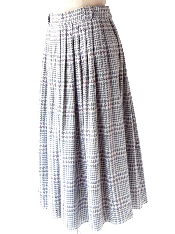 ヨーロッパ古着 フランス買い付け 60年代製 グレイ X レッドステッチ 千鳥格子 ヴィンテージ ウール スカート 25FC212