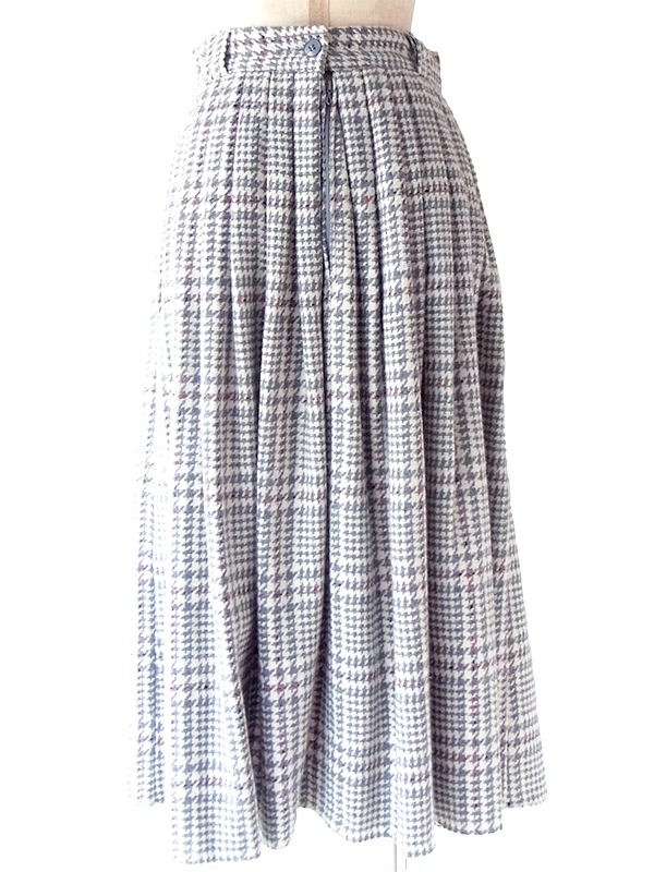 ヨーロッパ古着 フランス買い付け 60年代製 グレイ X レッドステッチ 千鳥格子 ヴィンテージ ウール スカート 25FC212