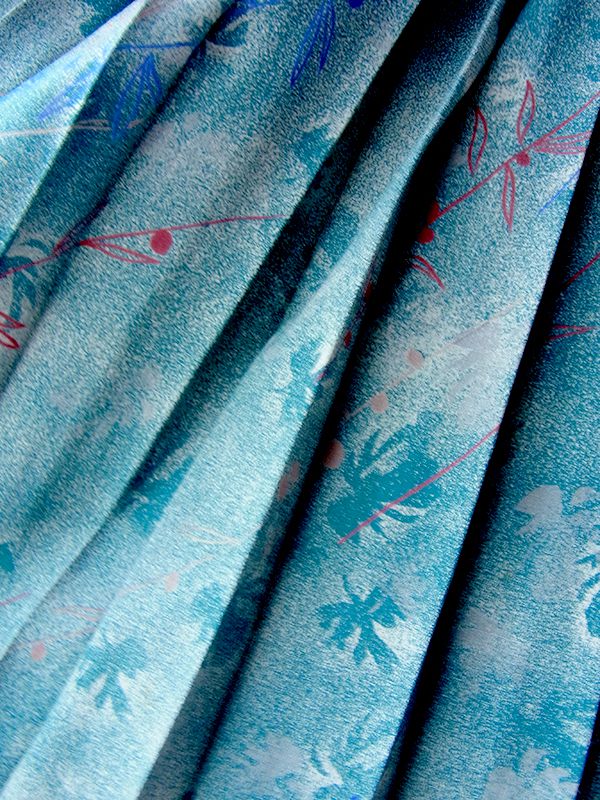 ヨーロッパ古着 フランス買い付け 70年代製 ブルーグリーン×ボタニカル柄 プリーツスカート 25FC215