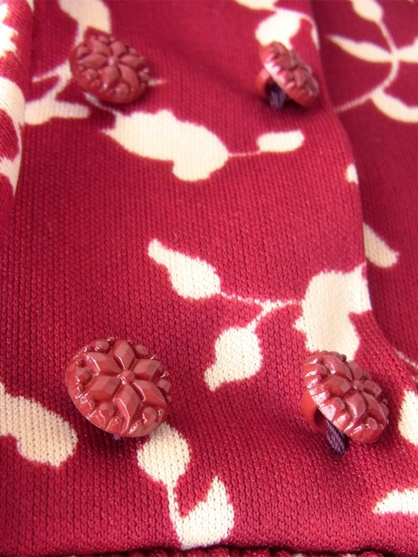 ヨーロッパ古着 フランス買い付け 70年代製 バーガンディー X ホワイト リーフ柄 ヴィンテージ ワンピース 25FC300