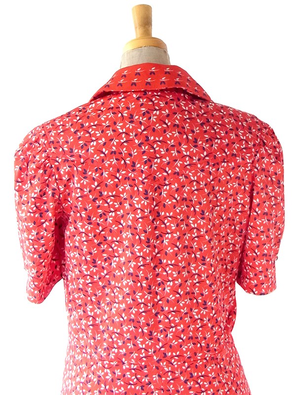 ヨーロッパ古着 70年代フランス製 レッド X ブルー・ホワイト 小花柄 ヴィンテージ ワンピース 25FC301