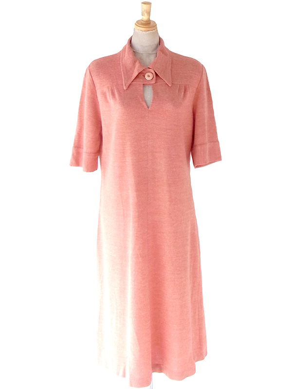 ヨーロッパ古着 フランス買い付け 60年代製 アプリコットピンク ヴィンテージ ワンピース 25FC303