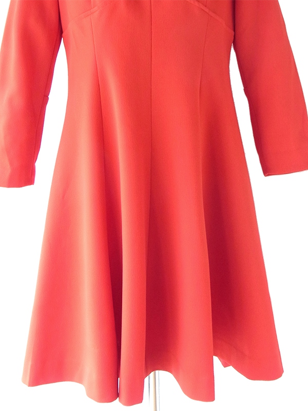 ヨーロッパ古着 70年代フランス製 レッドオレンジ ヴィンテージ フレアシルエット ワンピース 25FC304