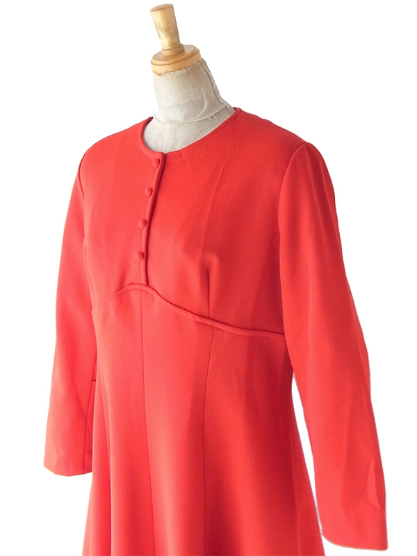 ヨーロッパ古着 70年代フランス製 レッドオレンジ ヴィンテージ フレアシルエット ワンピース 25FC304