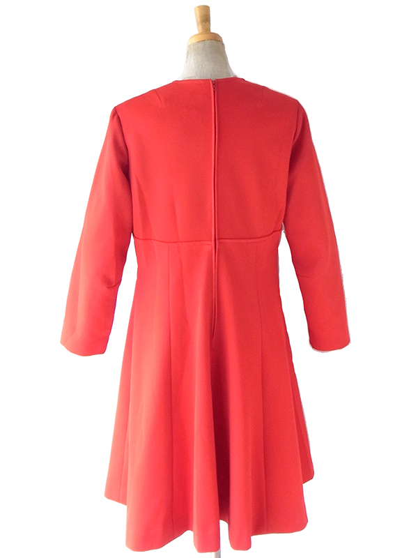 ヨーロッパ古着 70年代フランス製 レッドオレンジ ヴィンテージ フレアシルエット ワンピース 25FC304