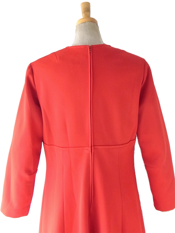 ヨーロッパ古着 70年代フランス製 レッドオレンジ ヴィンテージ フレアシルエット ワンピース 25FC304