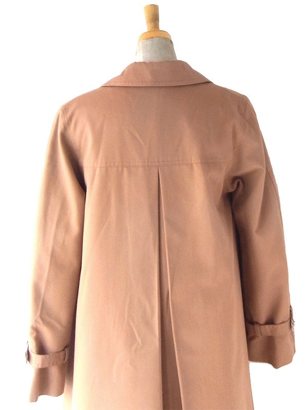 【送料無料】フランス買い付け 60年代製 ライトブラウン X チェック柄裏地 Aライン ヴィンテージ コート 25FC308【ヨーロッパ古着】