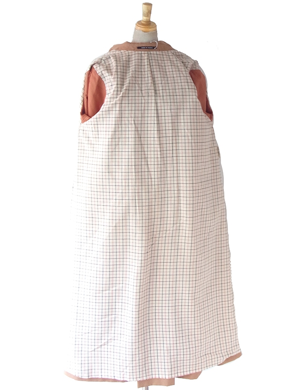 【送料無料】フランス買い付け 60年代製 ライトブラウン X チェック柄裏地 Aライン ヴィンテージ コート 25FC308【ヨーロッパ古着】