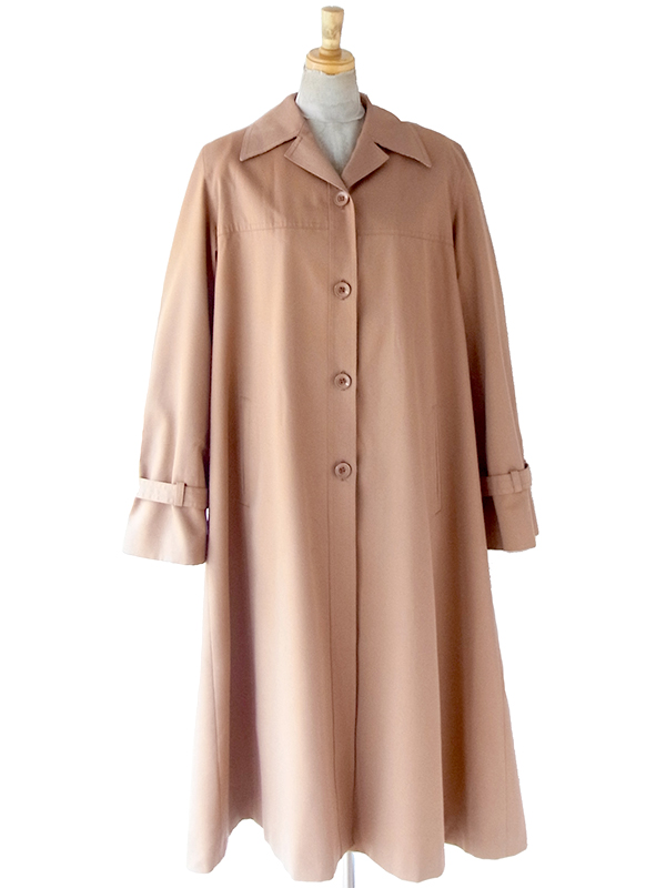 【送料無料】フランス買い付け 60年代製 ライトブラウン X チェック柄裏地 Aライン ヴィンテージ コート 25FC308【ヨーロッパ古着】