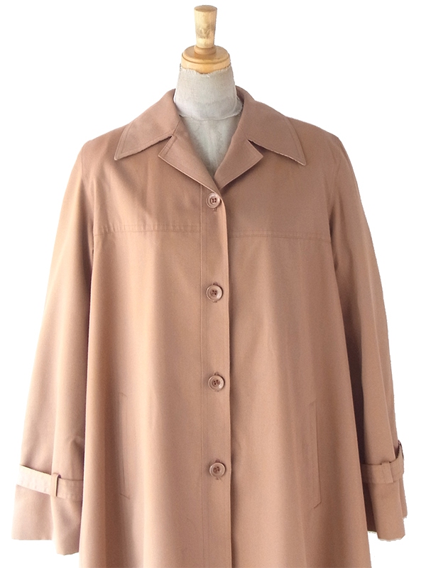 【送料無料】フランス買い付け 60年代製 ライトブラウン X チェック柄裏地 Aライン ヴィンテージ コート 25FC308【ヨーロッパ古着】