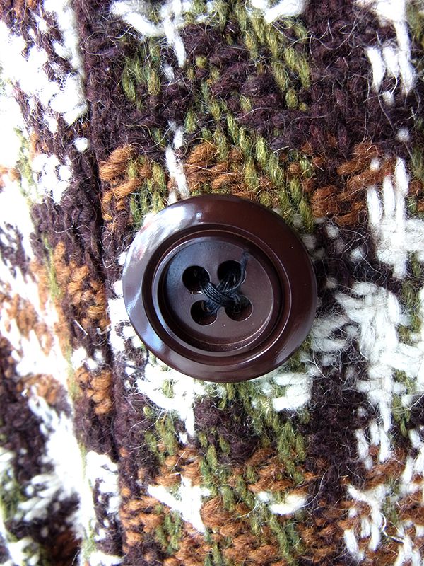 ヨーロッパ古着 フランス買い付け 60年代製 アイボリー X ブラウン・グリーン チェックツイード ウール コート 25FC310