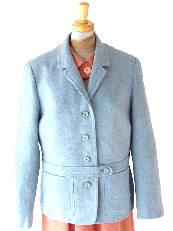 ヨーロッパ古着 60年代フランス製 パウダーブルー X 固定ベルト付き ヴィンテージ ジャケット 25FC312